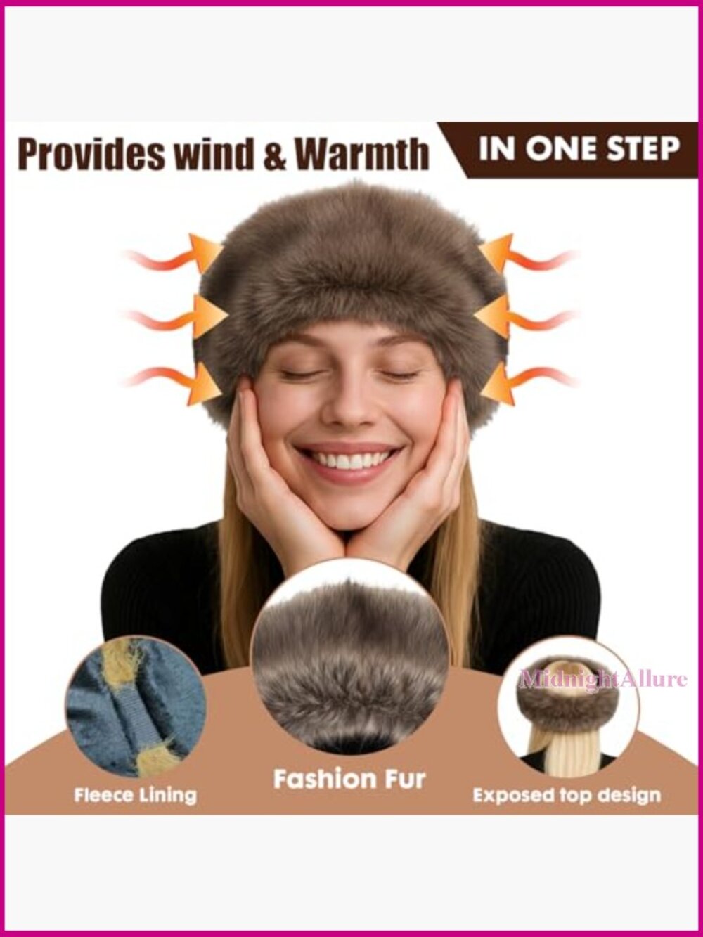 Faux Fur Headband with Elastic Stretch Winter Earwarmer for Women - Picture 2 of 7